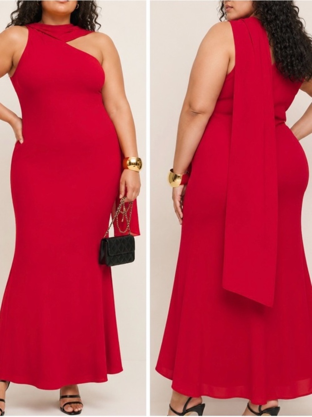 Reformation Lipstick Red Rosalynn Asymmetrical Neckline Scarf Maxi Dress